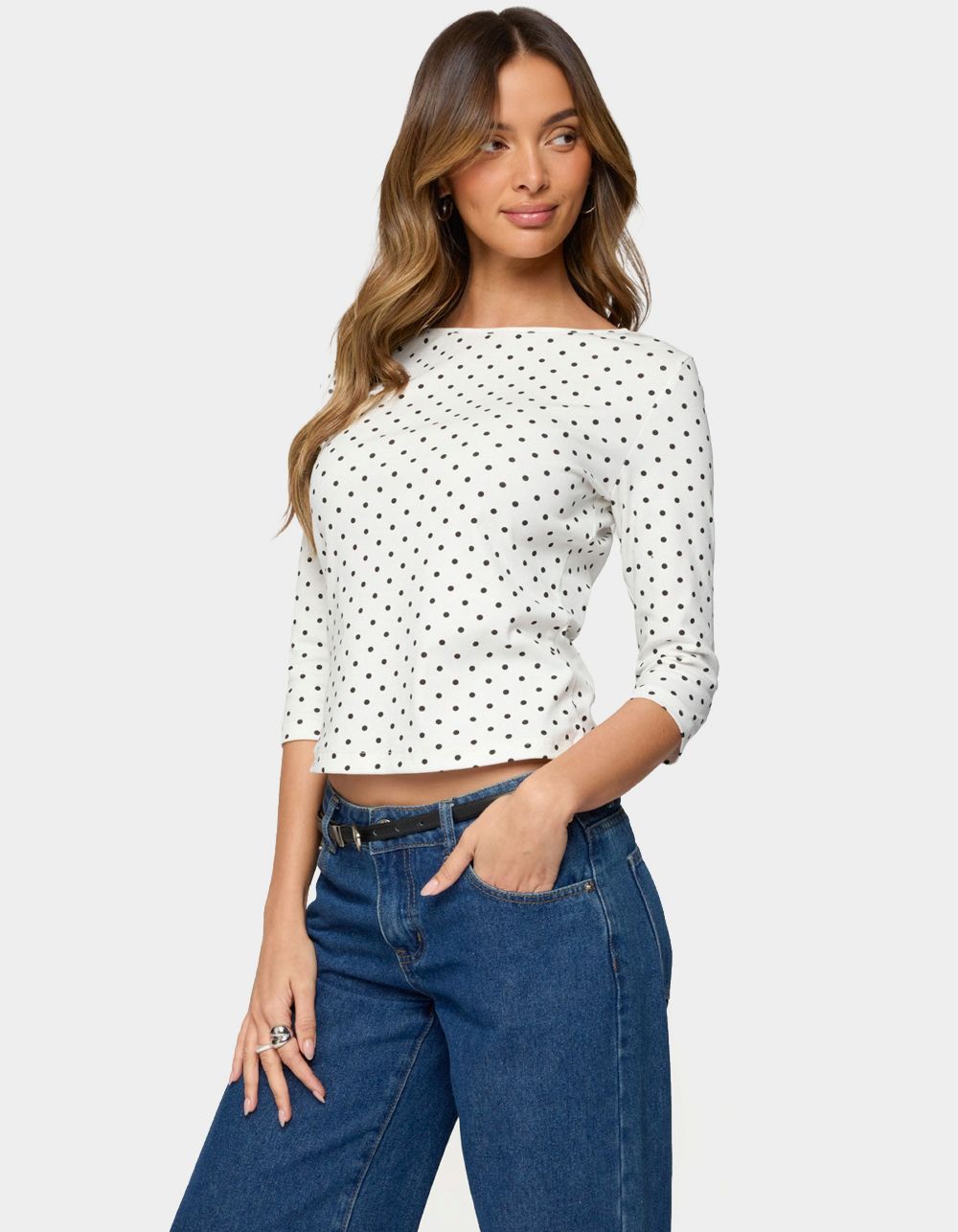 EDIKTED Lela Polka Dot Quarter Sleeve Top - WHITE