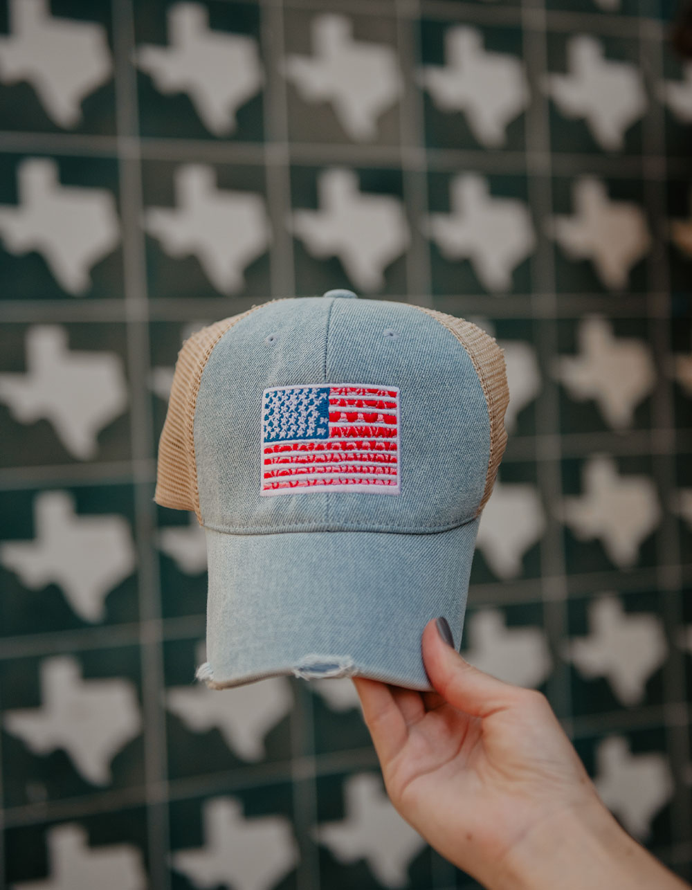 KATYDID American Flag Trucker Hat - LIGHT BLUE