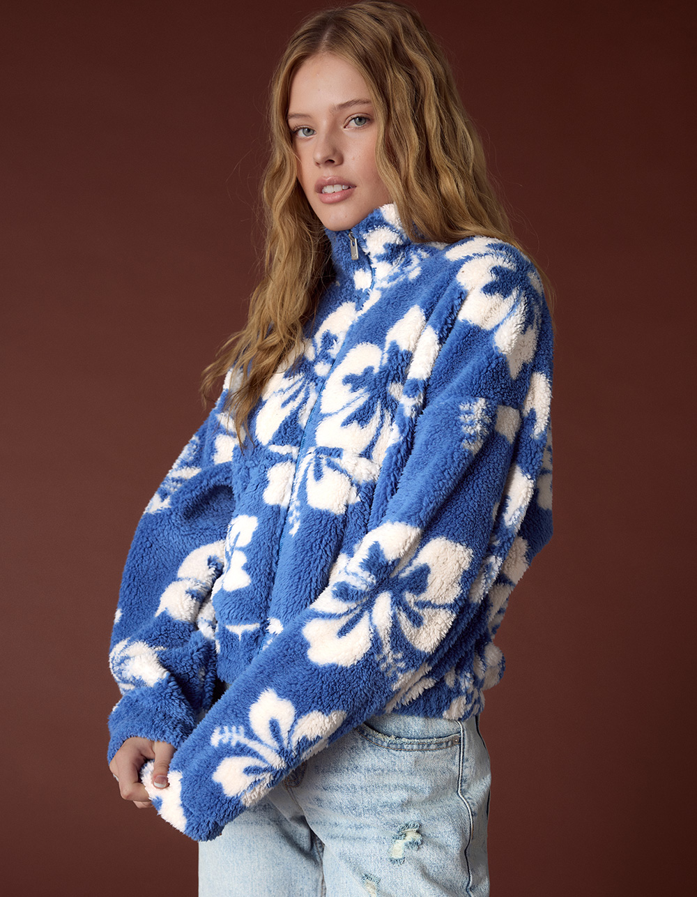 ROXY Cold Surf Womens Zip-Up Sherpa Jacket - BLUE COMBO