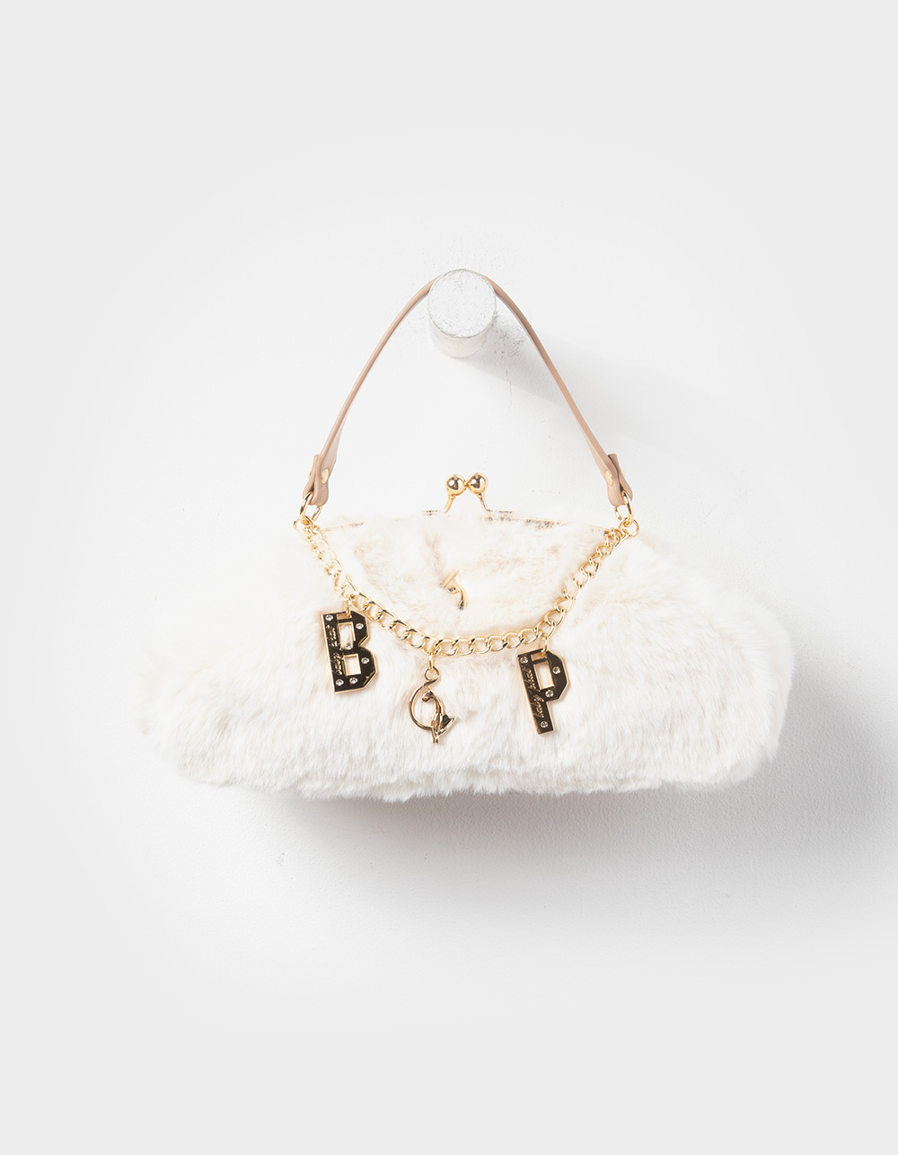 BABY PHAT Janet Frame Faux Fur Baguette Bag - CREAM