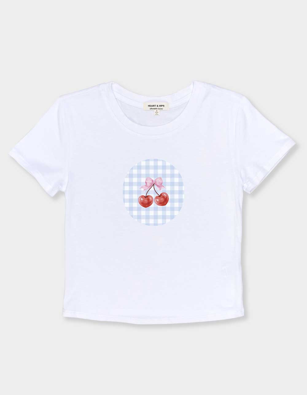 CHERRIES Picnic Gingham Womens Baby Tee - WHITE