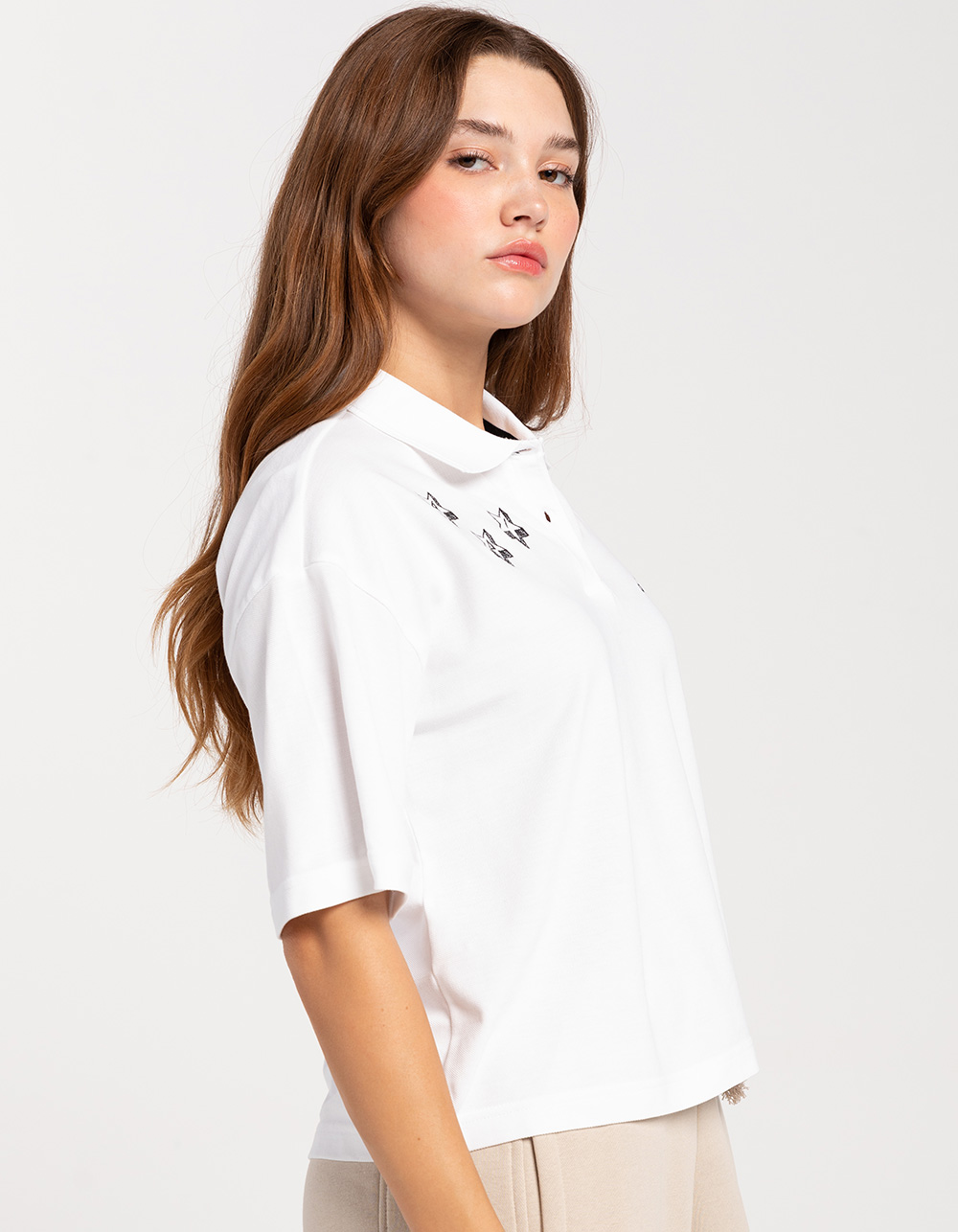 ADIDAS Scribble Embroidery Womens Polo Shirt - WHITE