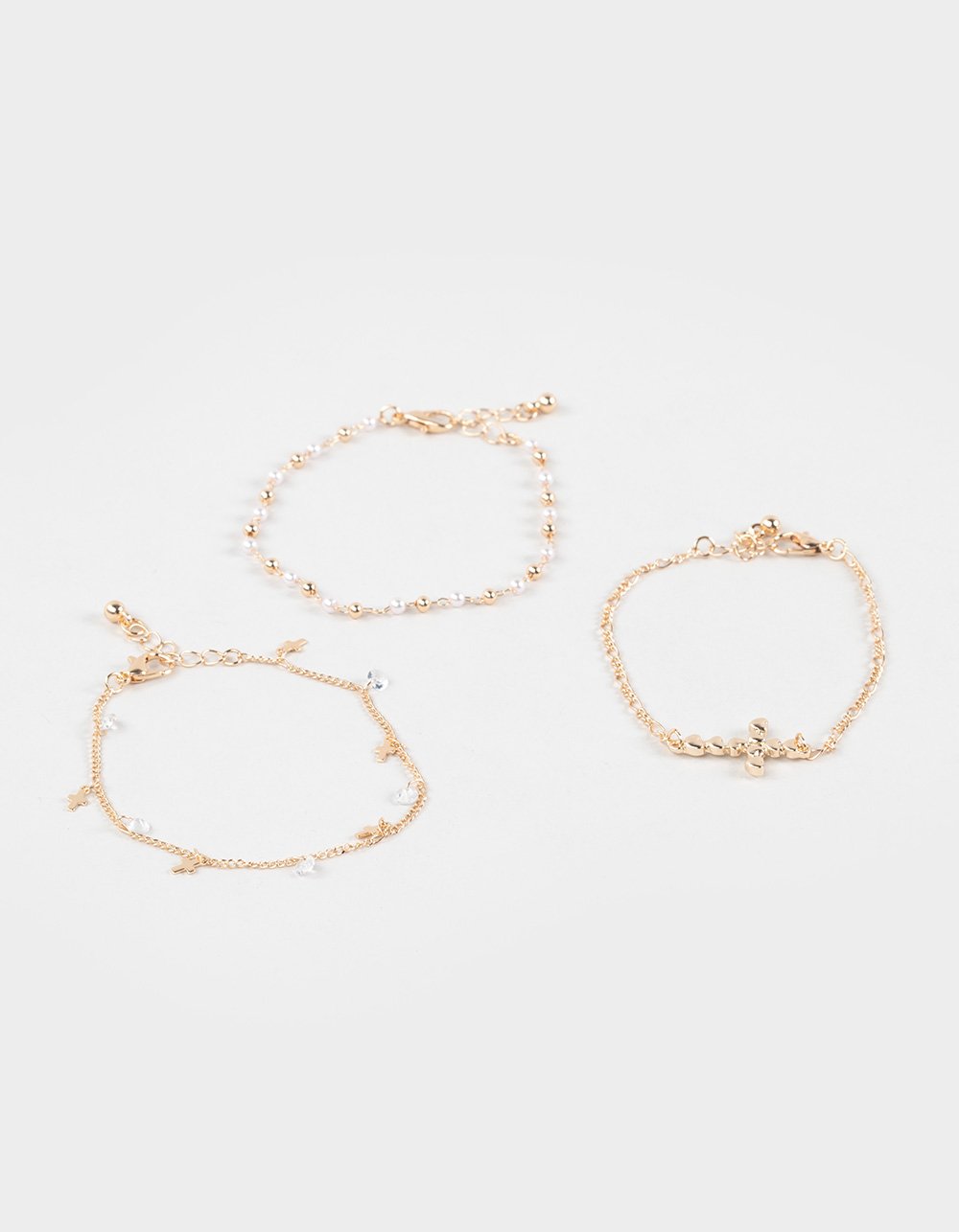 FULL TILT 3 Pack Cross/Stone Bracelets - GOLD