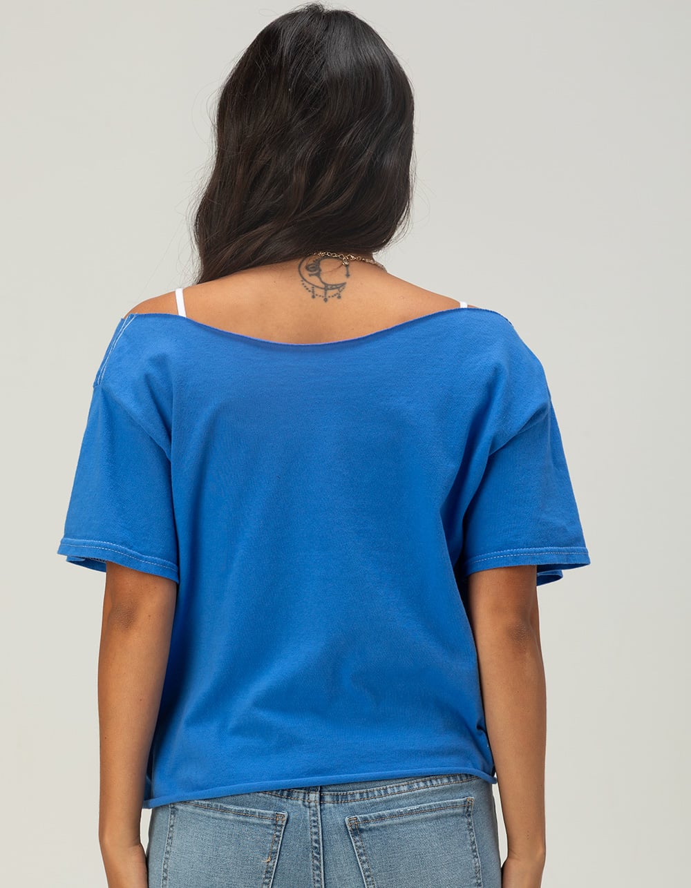 PAUL FRANK Womens Off The Shoulder Oversized Tee - BLUE