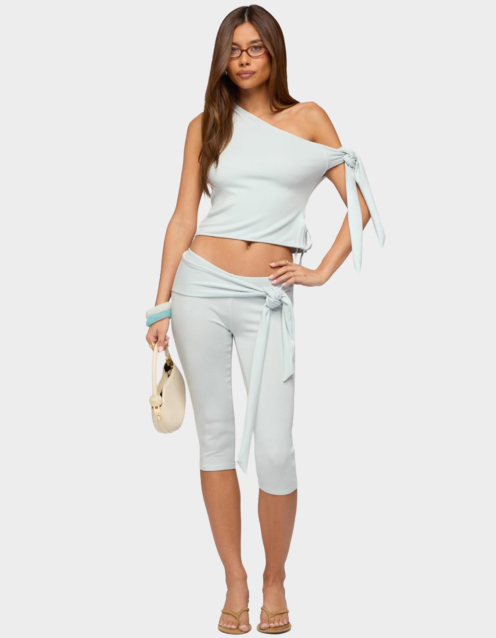 EDIKTED Adara Tied One Shoulder Top - LIGHT BLUE