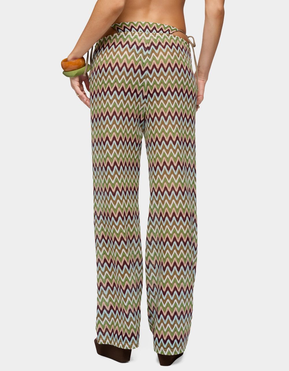 EDIKTED Mindee Zigzag Crochet Pants - DK GREEN