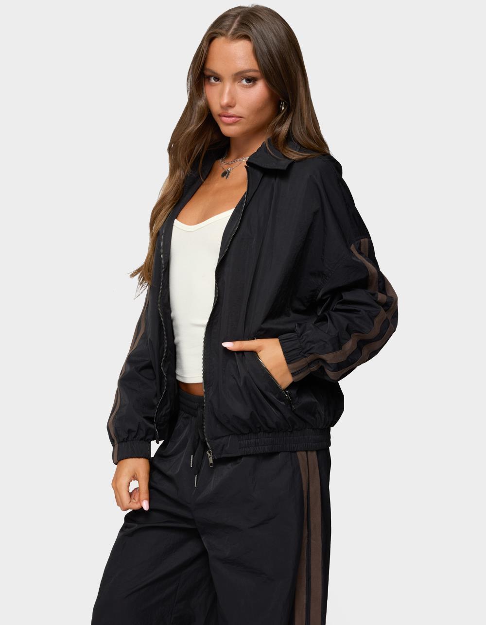 EDIKTED Kieran Stripey Nylon Track Jacket - BLACK
