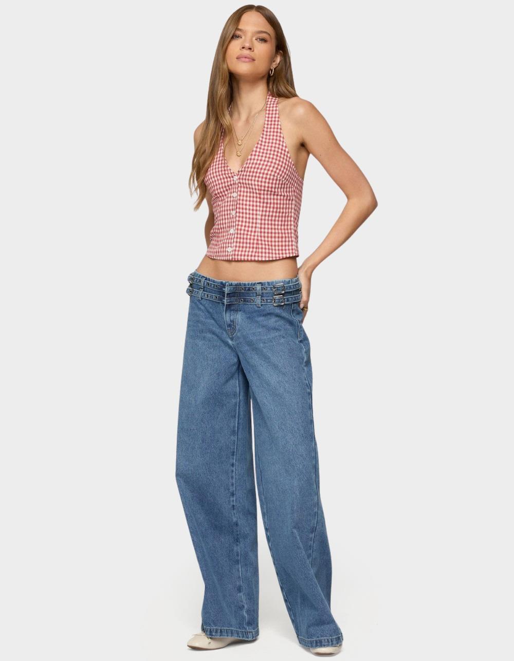 EDIKTED Evan Gingham Button Up Halter Top