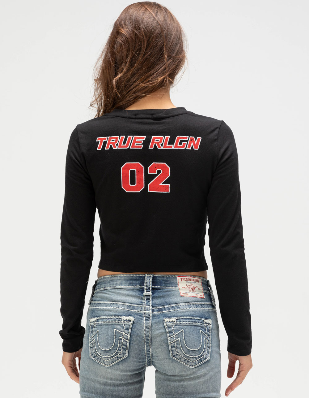 TRUE RELIGION Seaming Moto Womens Long Sleeve Top - BLACK