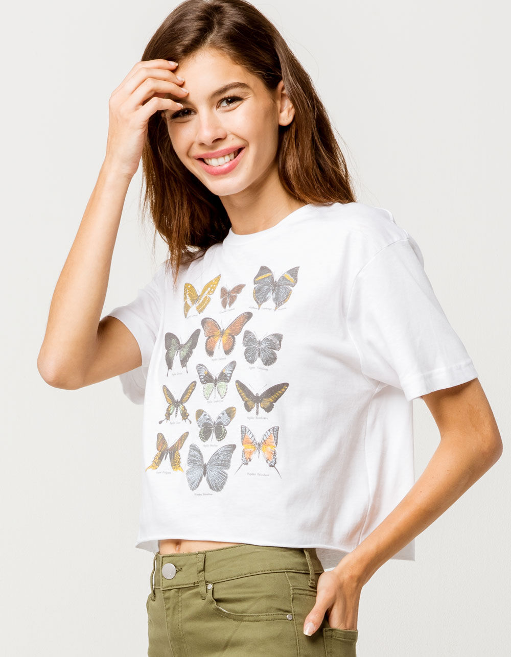 FULL TILT Butterfly Grid Womens Crop Tee - OFF WHITE | Tillys