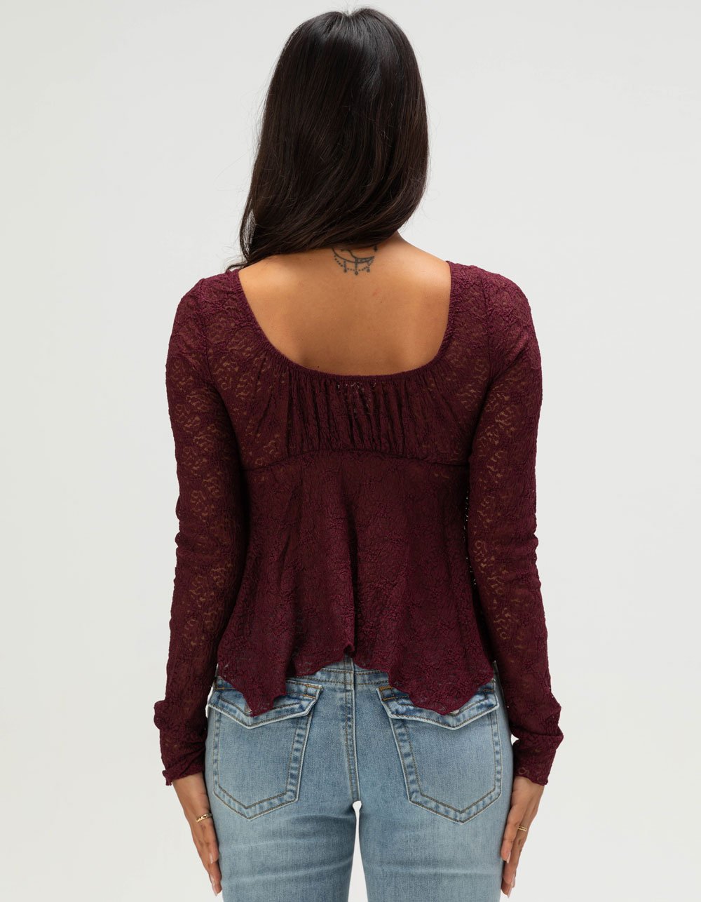 FULL TILT Lace Womens Babydoll Top - BURGUNDY