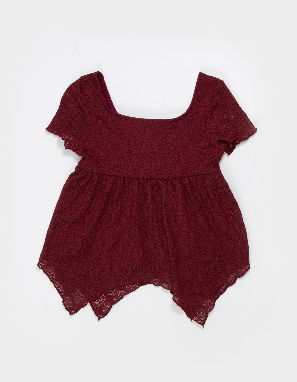 RSQ Girls Texture Babydoll Top - BURGUNDY