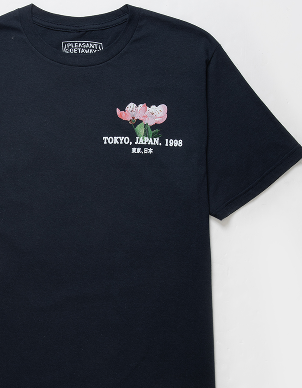 PLEASANT GETAWAY Cherry Blossoms Mens Tee - NAVY