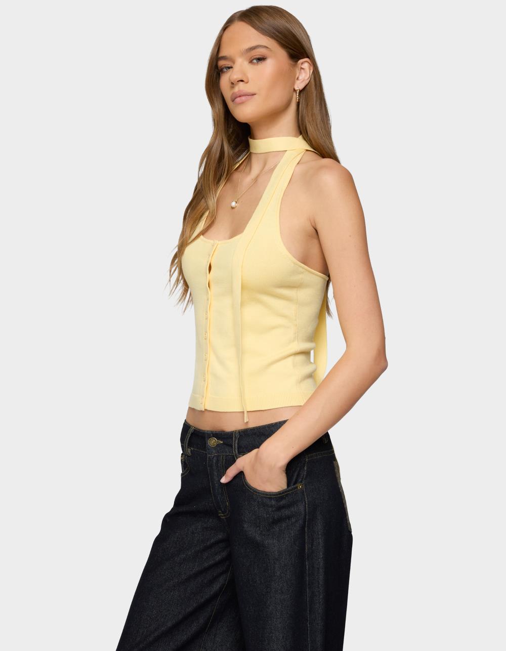 EDIKTED Two Piece Knit Halter Top - YELLOW