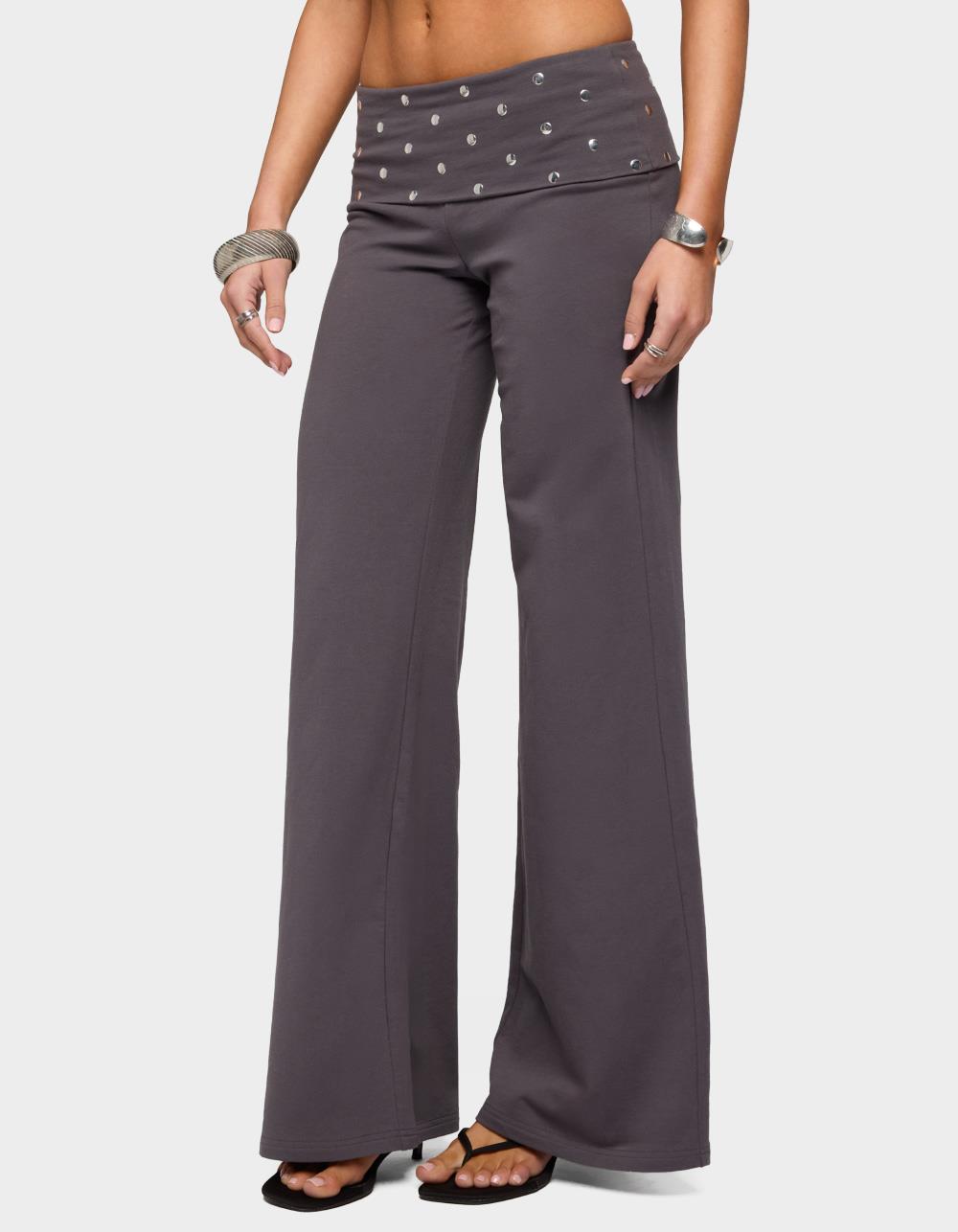 EDIKTED Breanna Studded Foldover Wide Leg Pants - GRAY