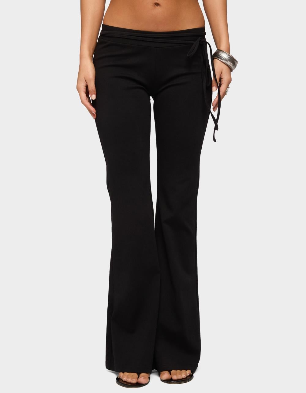 EDIKTED Junipar Waist Tie Flared Pants - BLACK