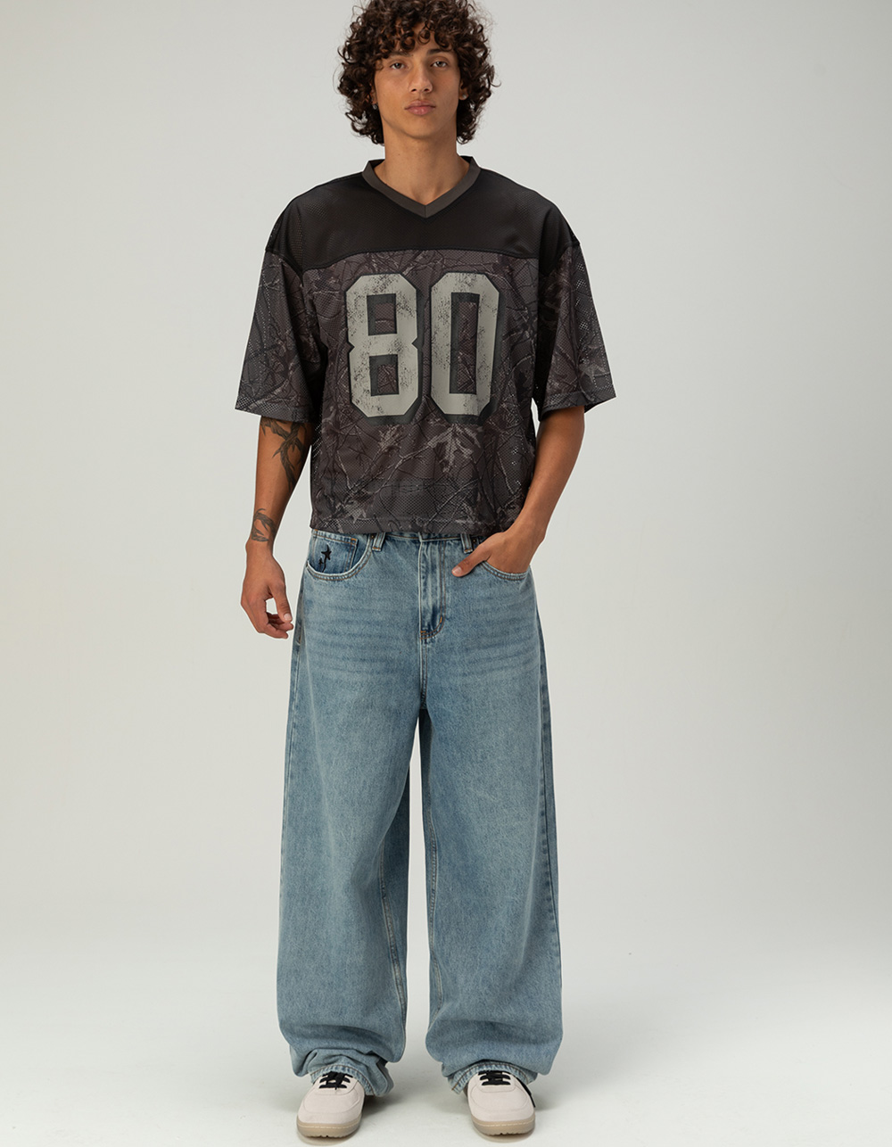RSQ Mens Extra Baggy Embroidered Jeans - TINTED DENIM