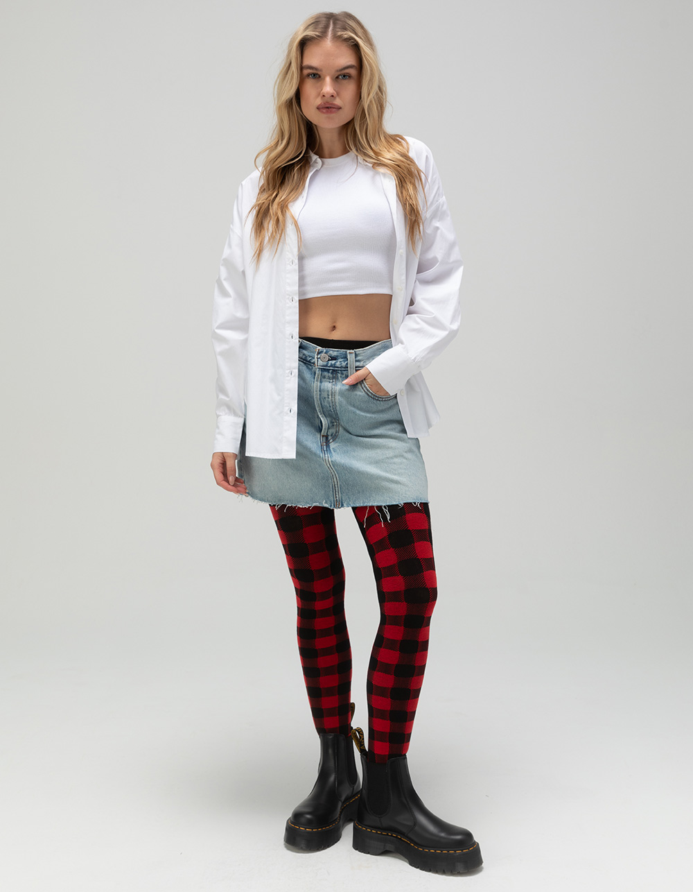 MEMOI Buffalo Check Womens Sweater Tights - BLACK COMBO