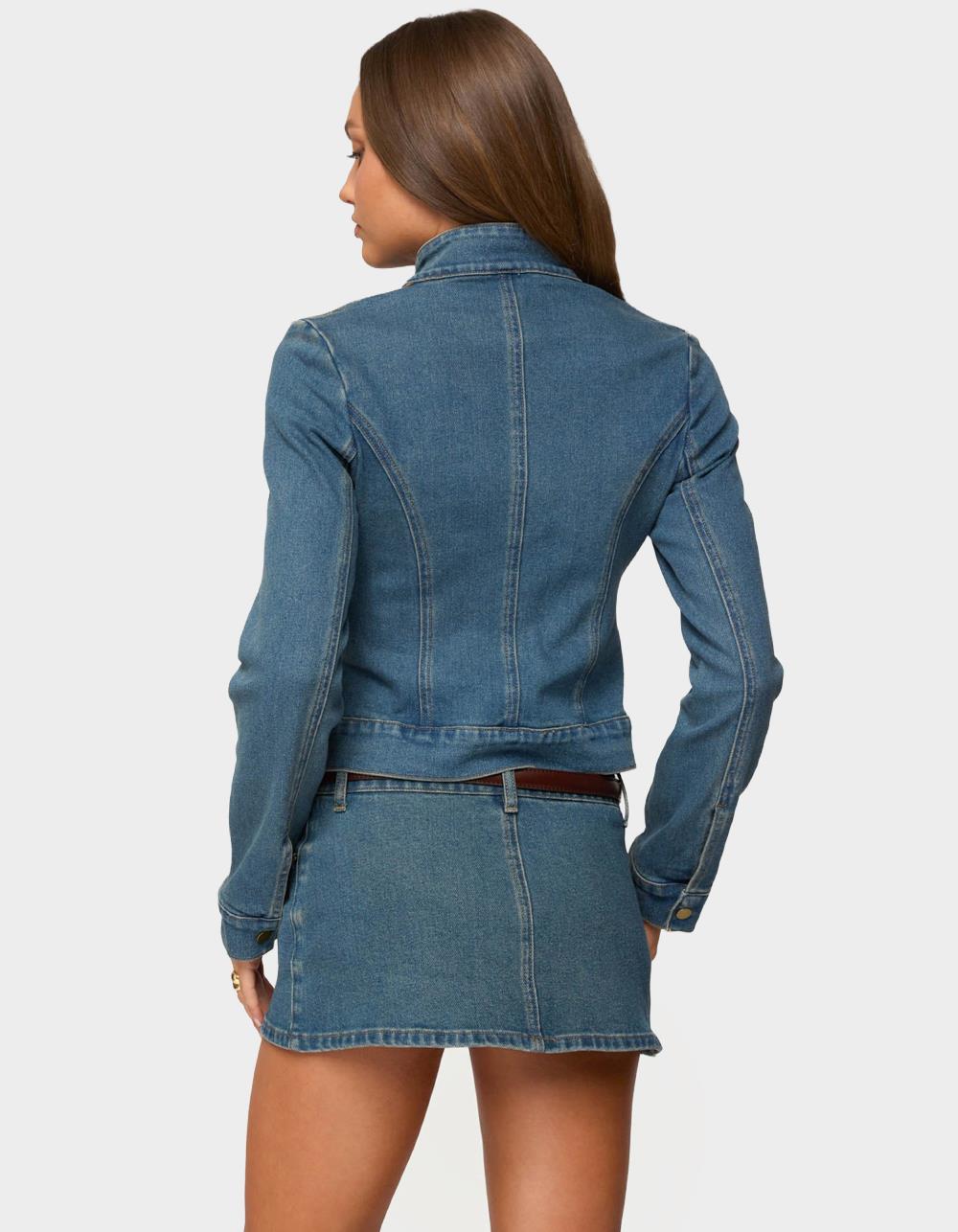 EDIKTED Josiee Stretchy Denim Moto Jacket - LIGHT BLUE