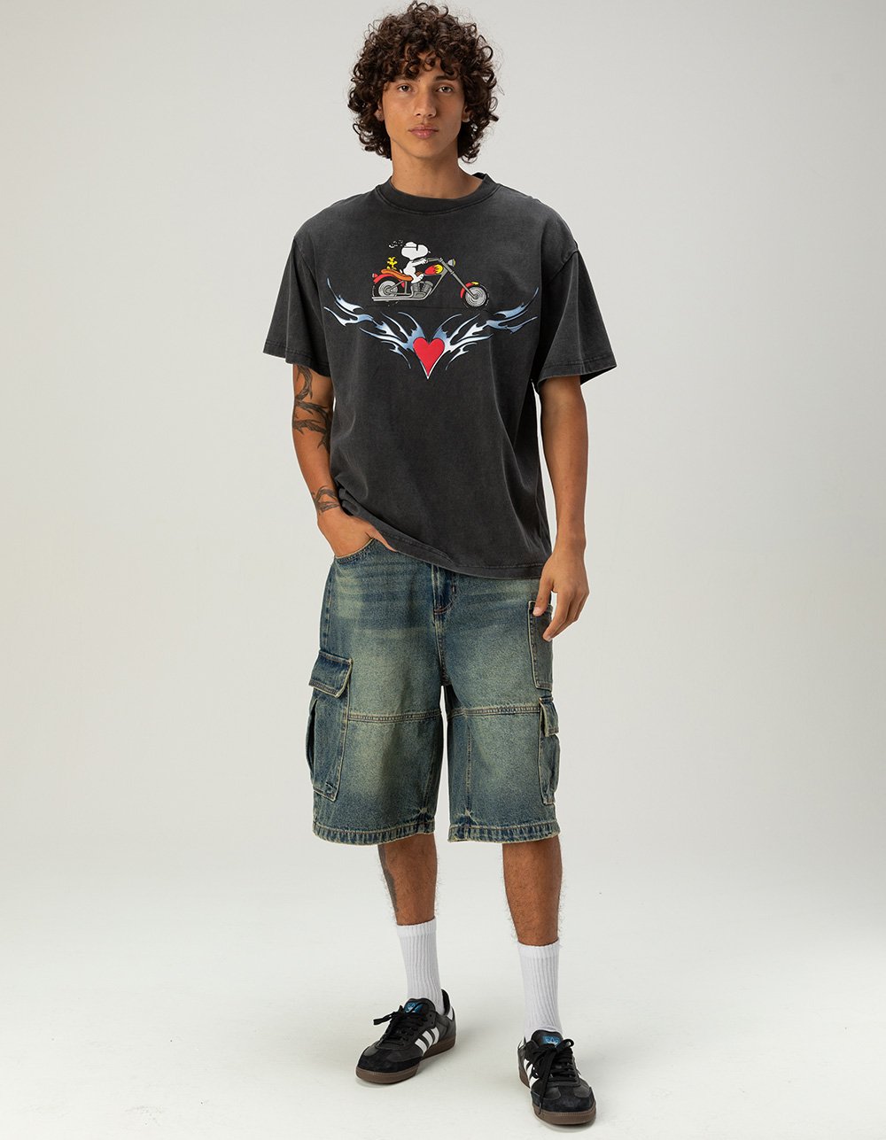 PEANUTS Moto Mens Boxy Tee - WASHED BLACK