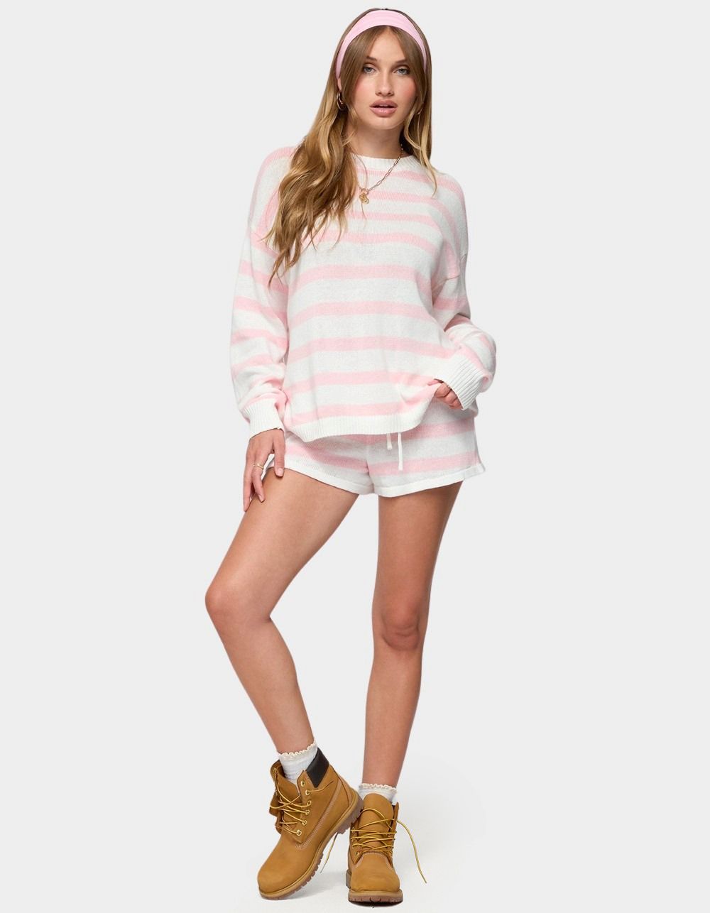 EDIKTED Amaris Oversized Striped Knit Sweater - LIGHT PINK