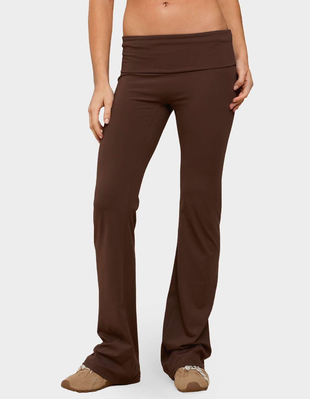 EDIKTED Oriane Foldover Flared Leggings - BROWN
