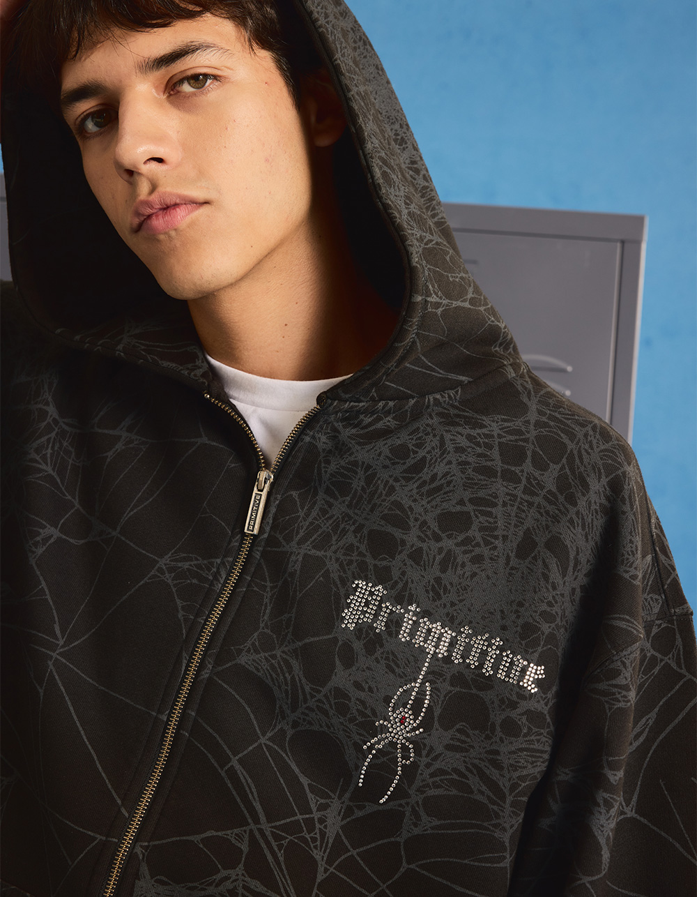 PRIMITIVE Silk Mens Rhinestone Zip-Up Hoodie - BLACK