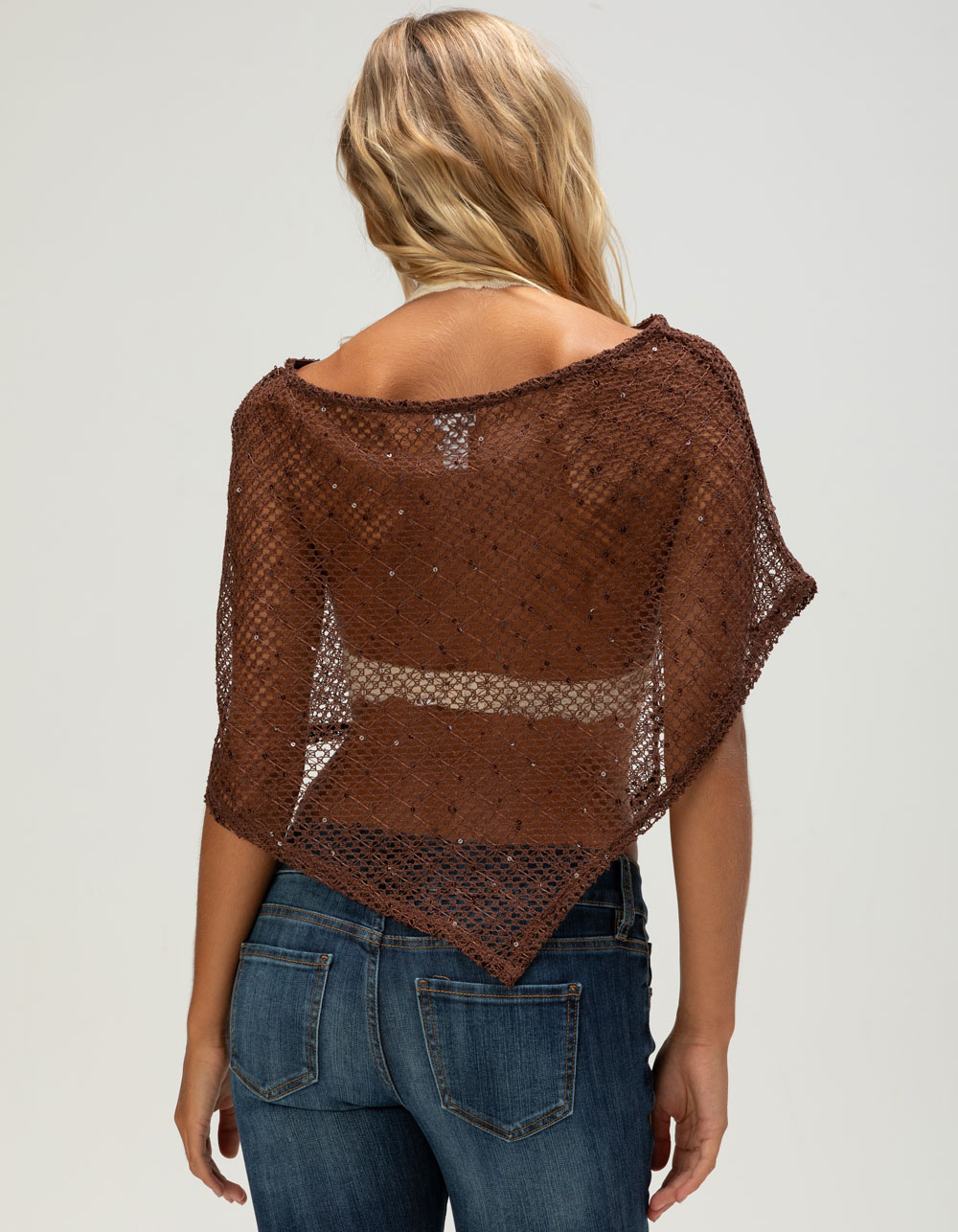 WEST OF MELROSE Womens Off The Shoulder Sequin Poncho