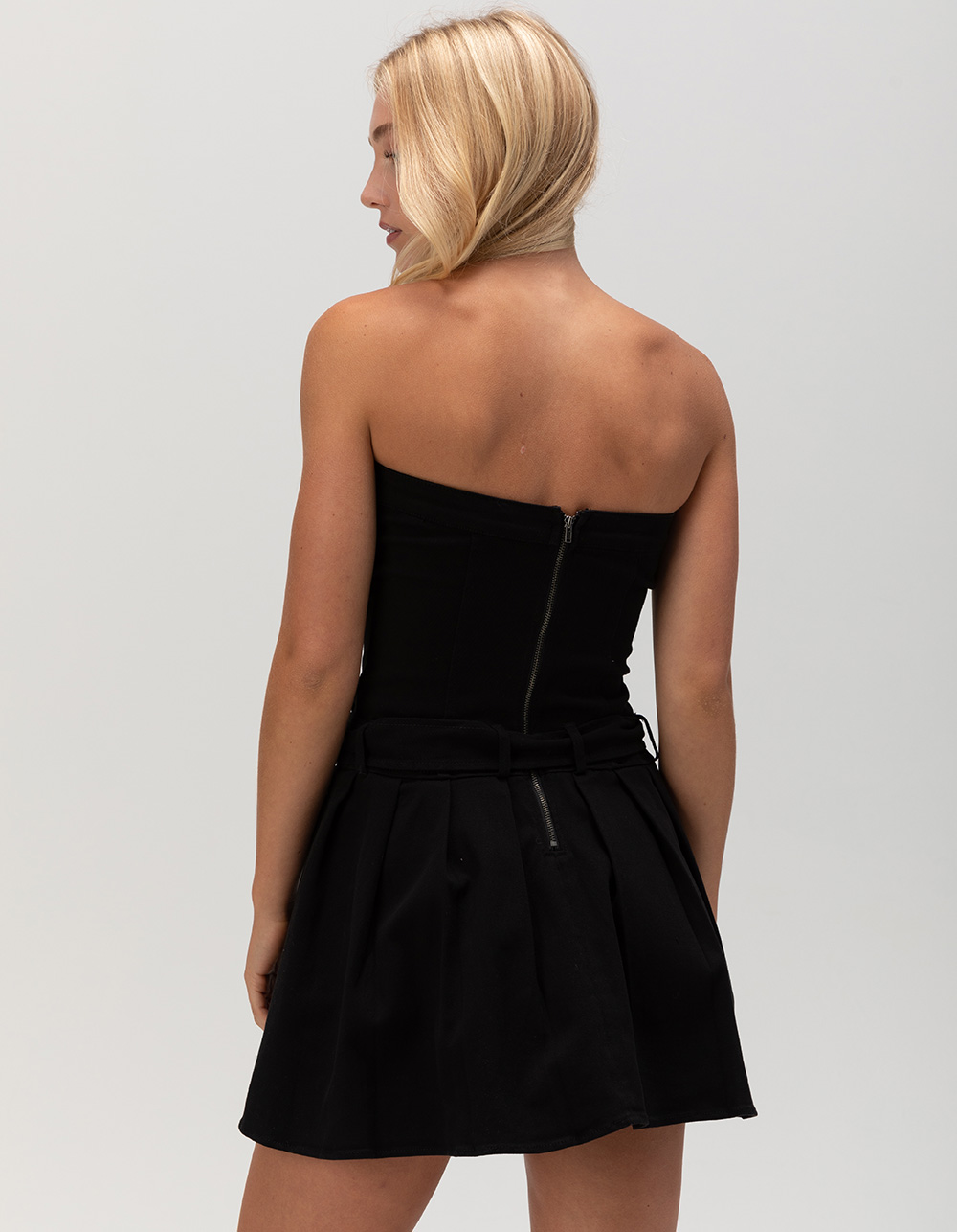 RSQ Womens Pleated Tube Belted Dress - BLACK
