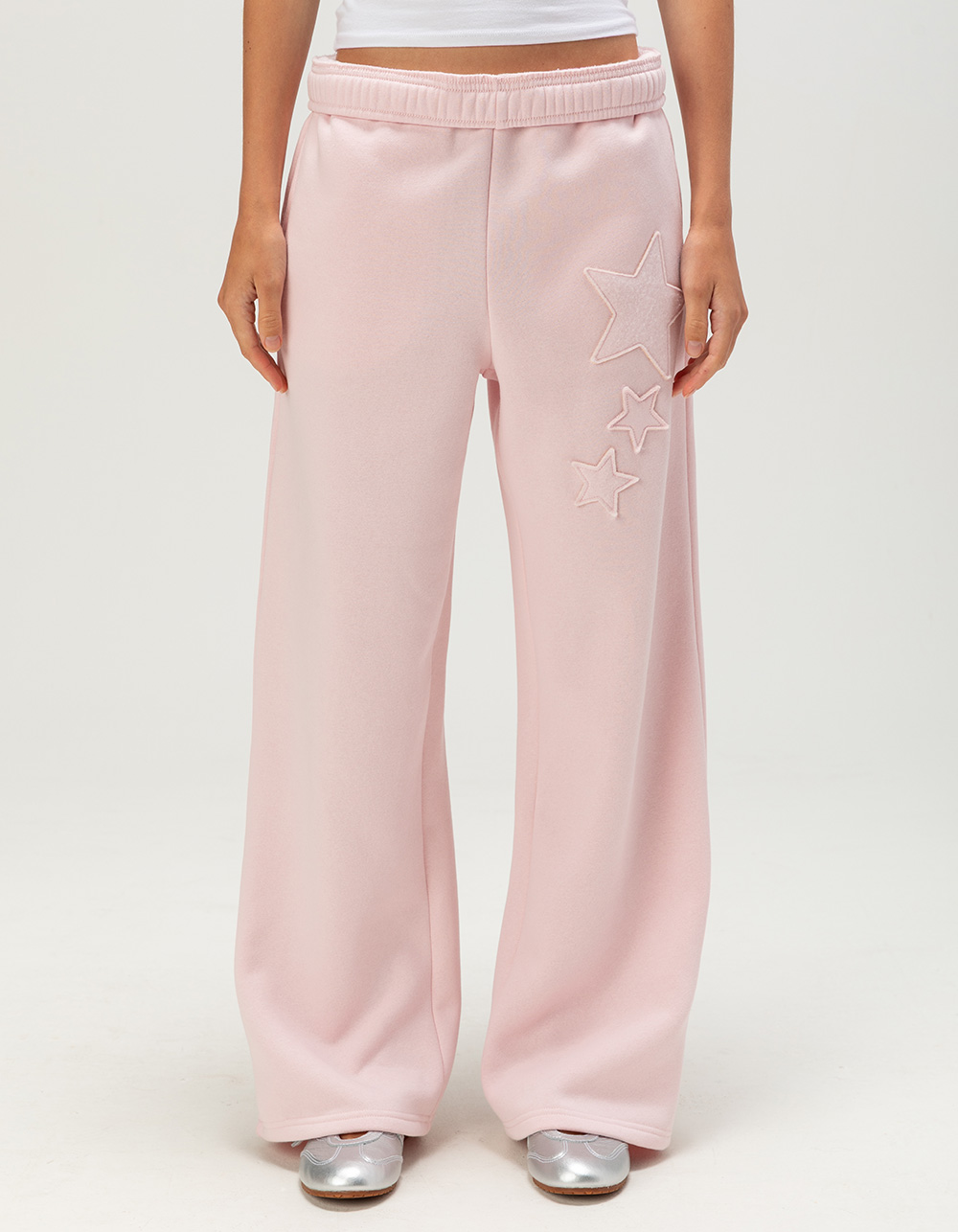 FULL TILT Star Applique Womens Wide Leg Sweatpants - PINK