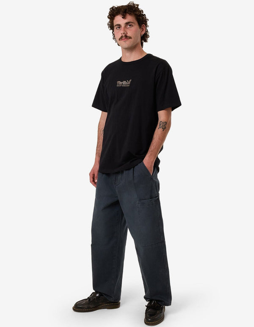 THRILLS Workwear Embroidered Mens Tee - BLACK