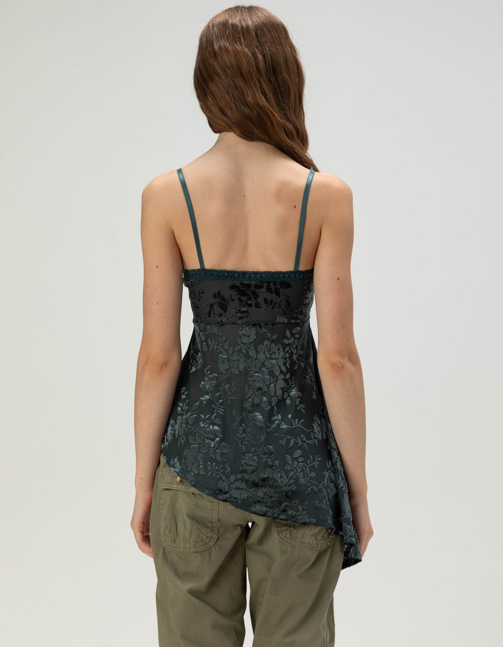BDG Urban Outfitters Estelle Womens Flocked Cami - TEAL BLUE