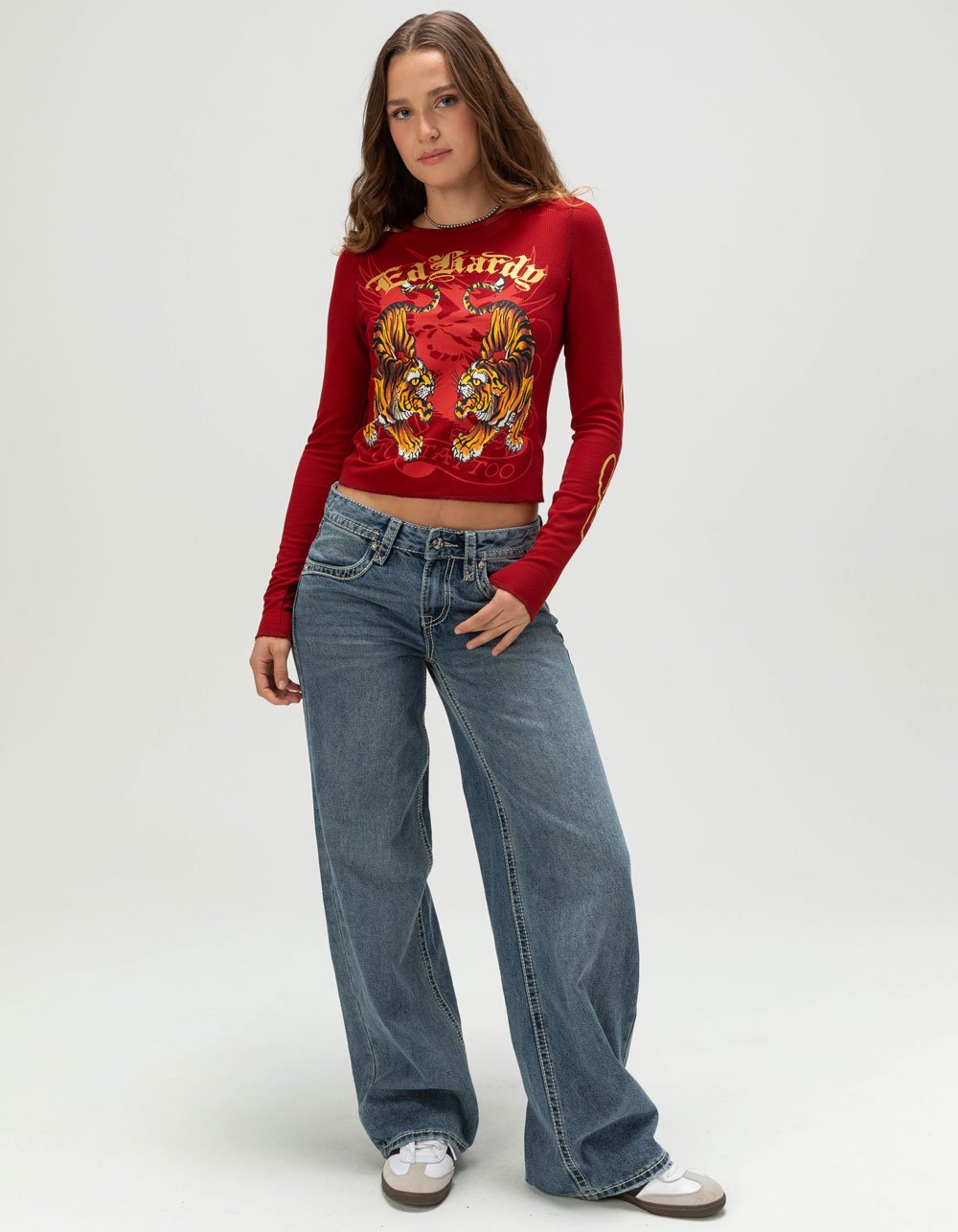 ED HARDY Crawling Womens Long Sleeve Tee - BURGUNDY