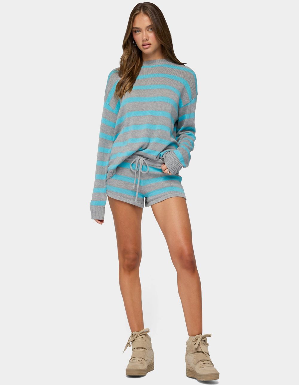 EDIKTED Amaris Oversized Striped Sweater - TURQUOISE