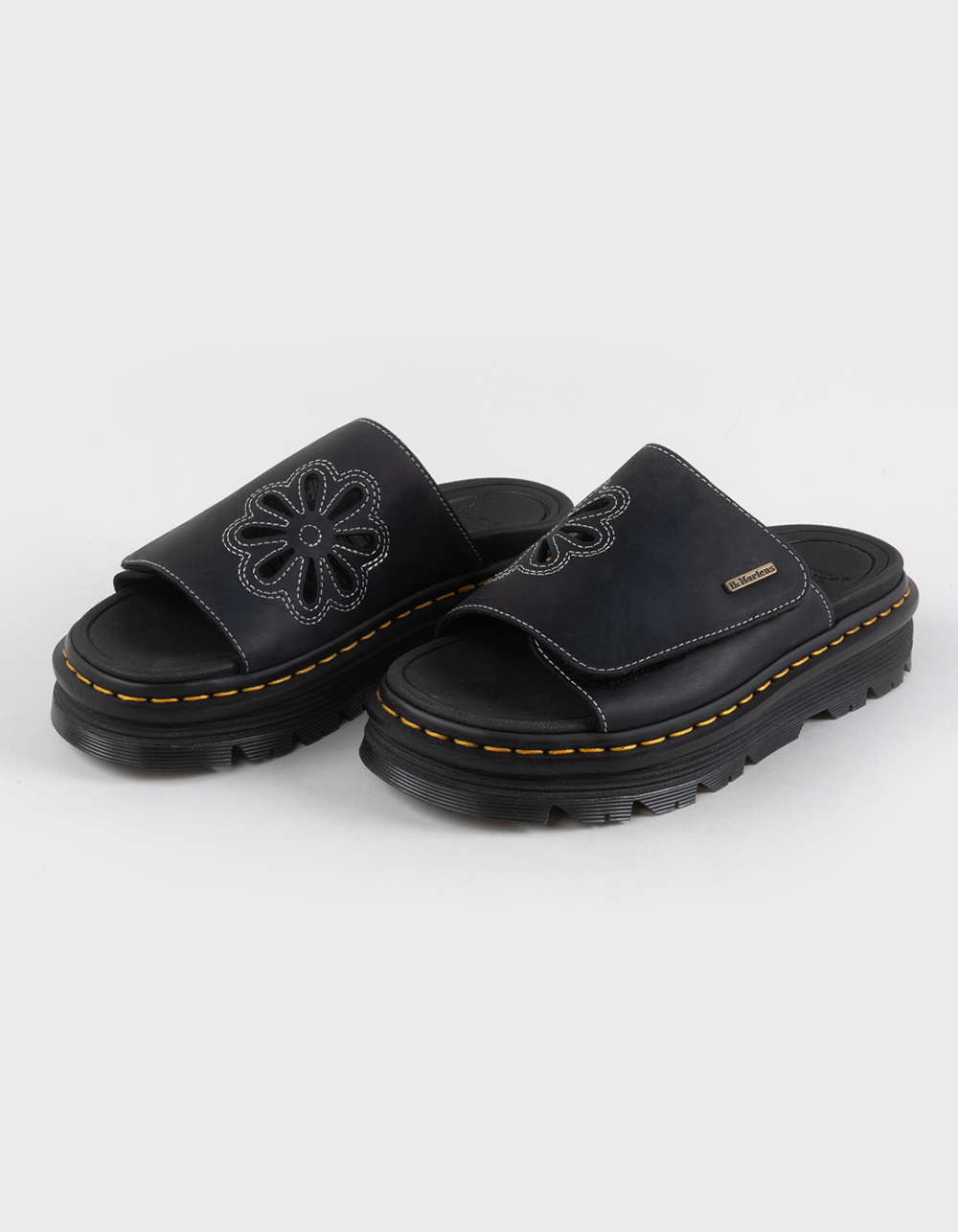 DR. MARTENS Zebzag Flower Womens Platform Slides - BLACK