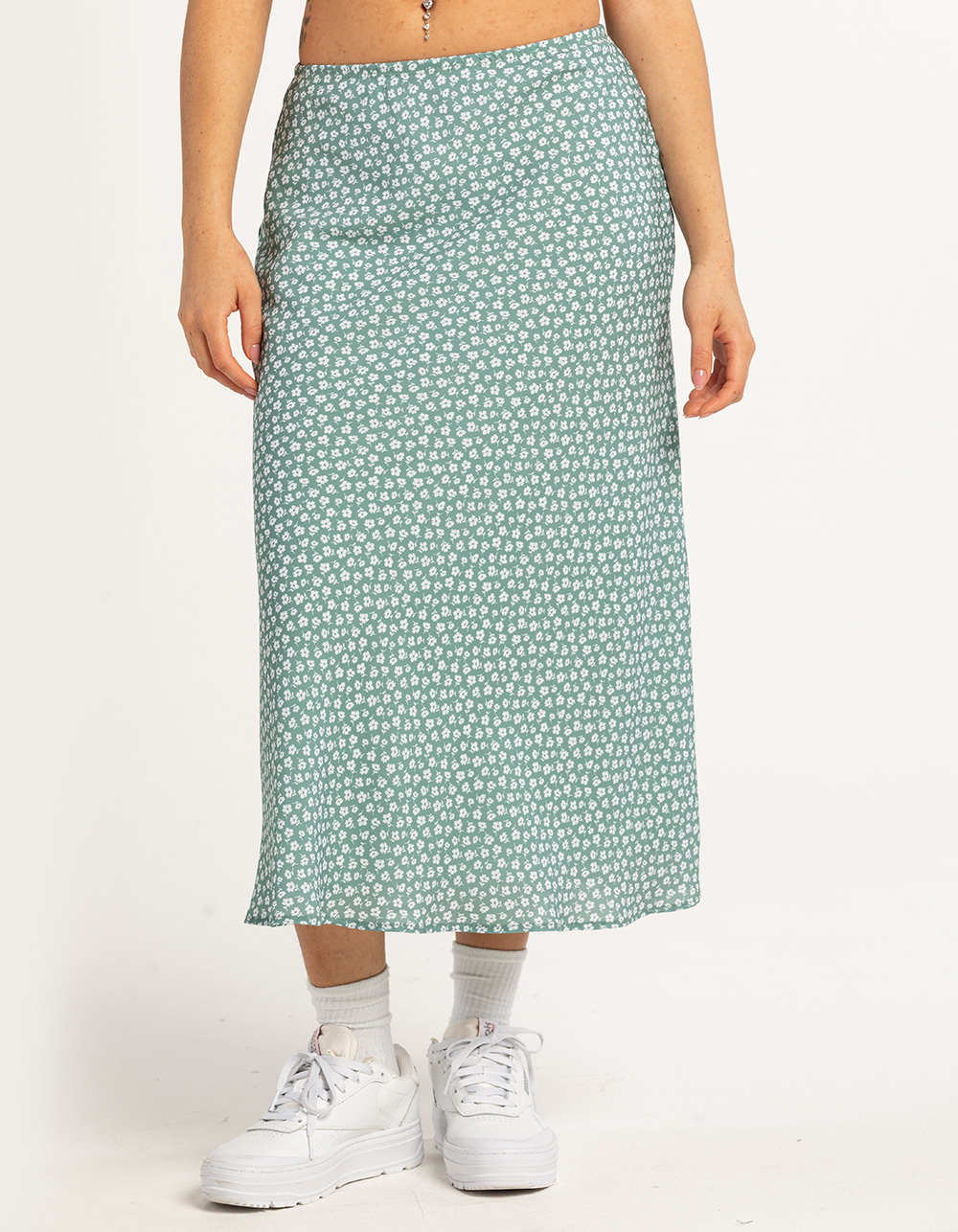 RSQ Womens Low Rise Ditsy Midi Skirt - OLIVE COMBO | Tillys