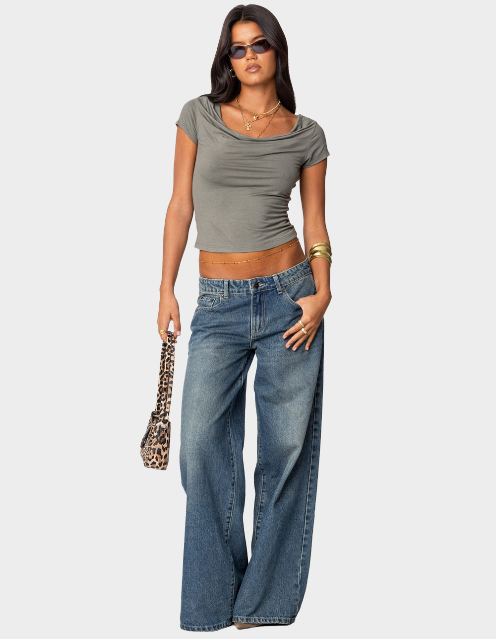 EDIKTED Javi Cowl Neck Top - GRAY