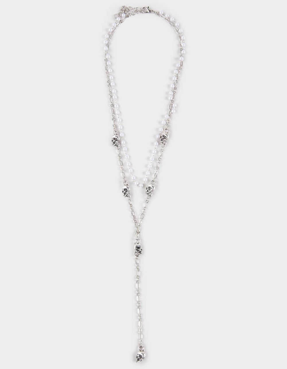 FULL TILT Lariate Skull/Pearl Necklace - SILVER