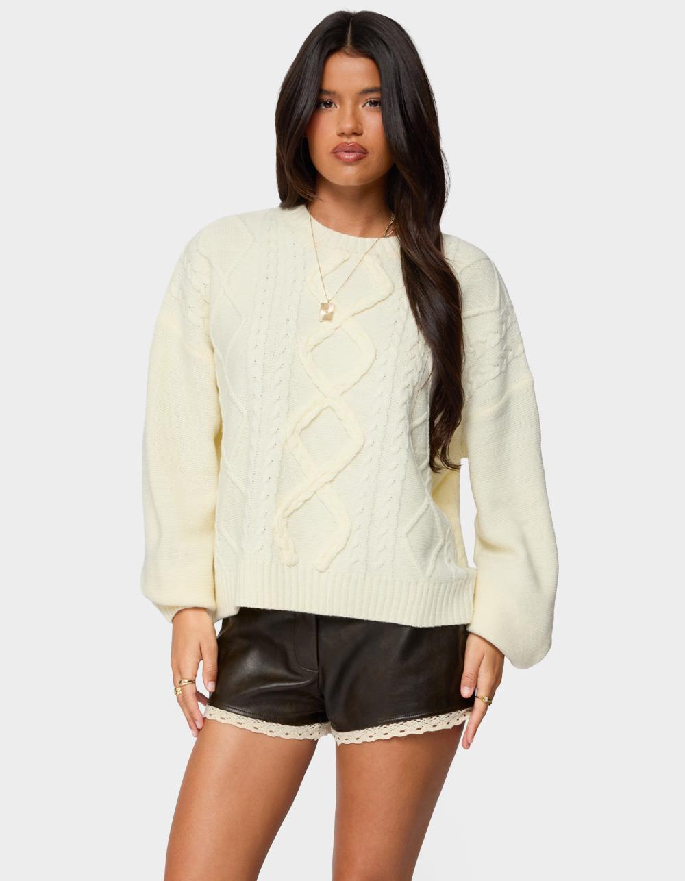 EDIKTED Braided Cable Knit Oversized Sweater - BEIGE