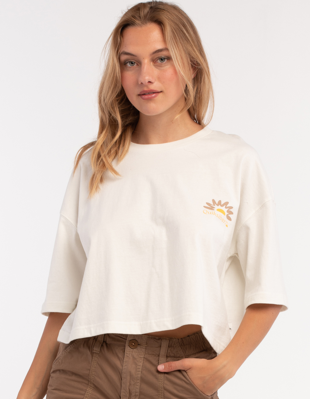 QUIKSILVER Wave Vibes Womens Oversized Crop Tee OFF WHITE Tillys