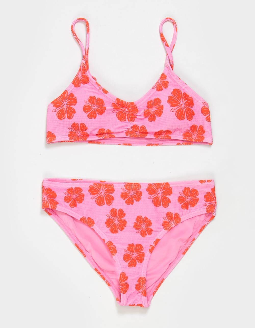 FULL TILT Texture Hibiscus Girls Bralette Bikini Set - PINK COMBO