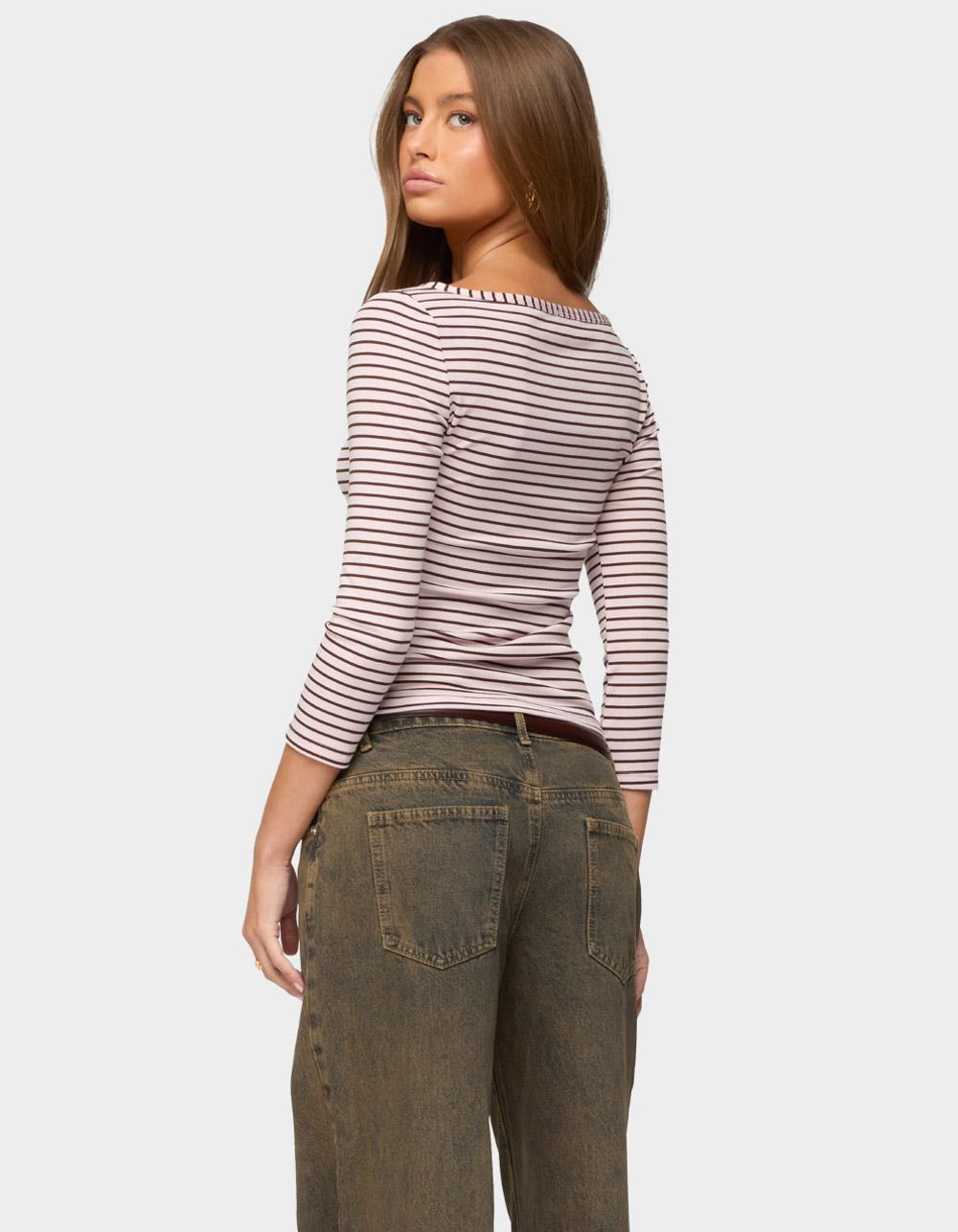 EDIKTED Avigyle Striped Boat Neck Top - LIGHT PINK