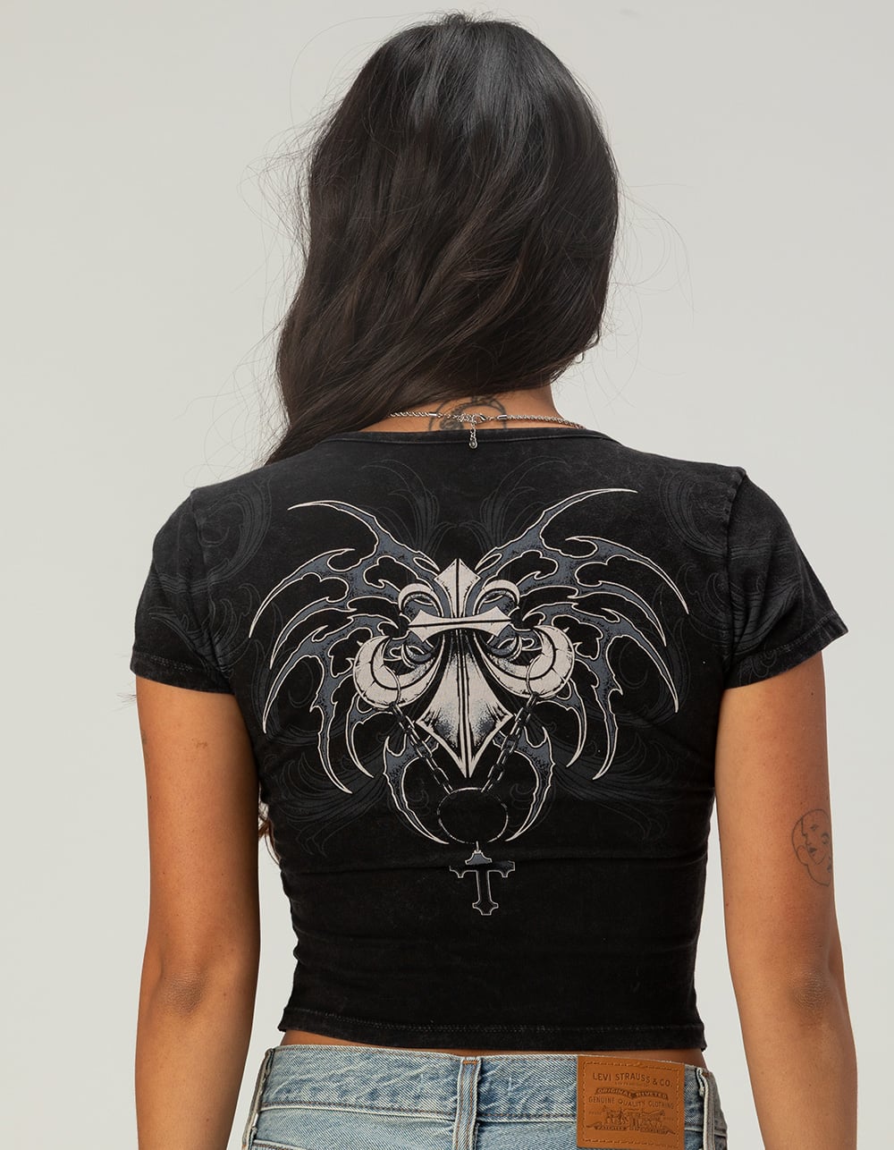 AFFLICTION Shred Womens Square Neck Tee - BLACK