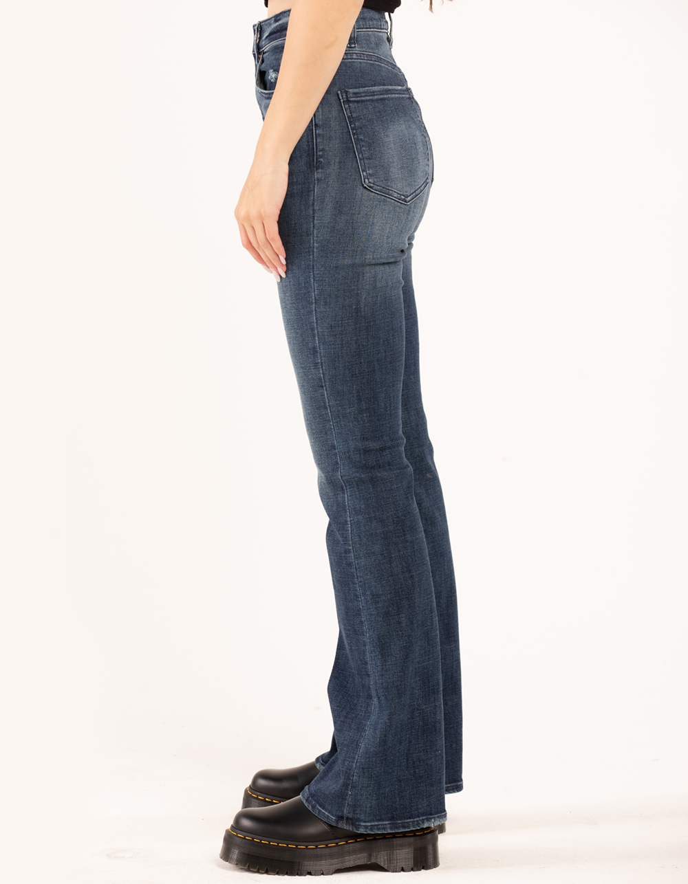 DAZE DENIM Go Getter Womens High Rise Flare Jeans - Dark Wash