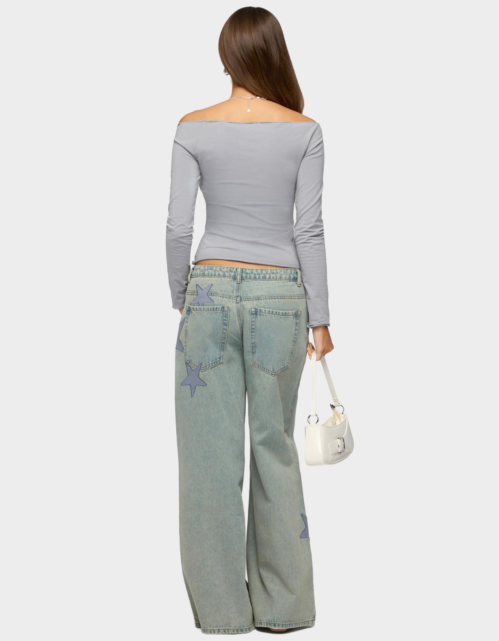 EDIKTED Trish Stars Low Rise Baggy Jeans - LIGHT BLUE