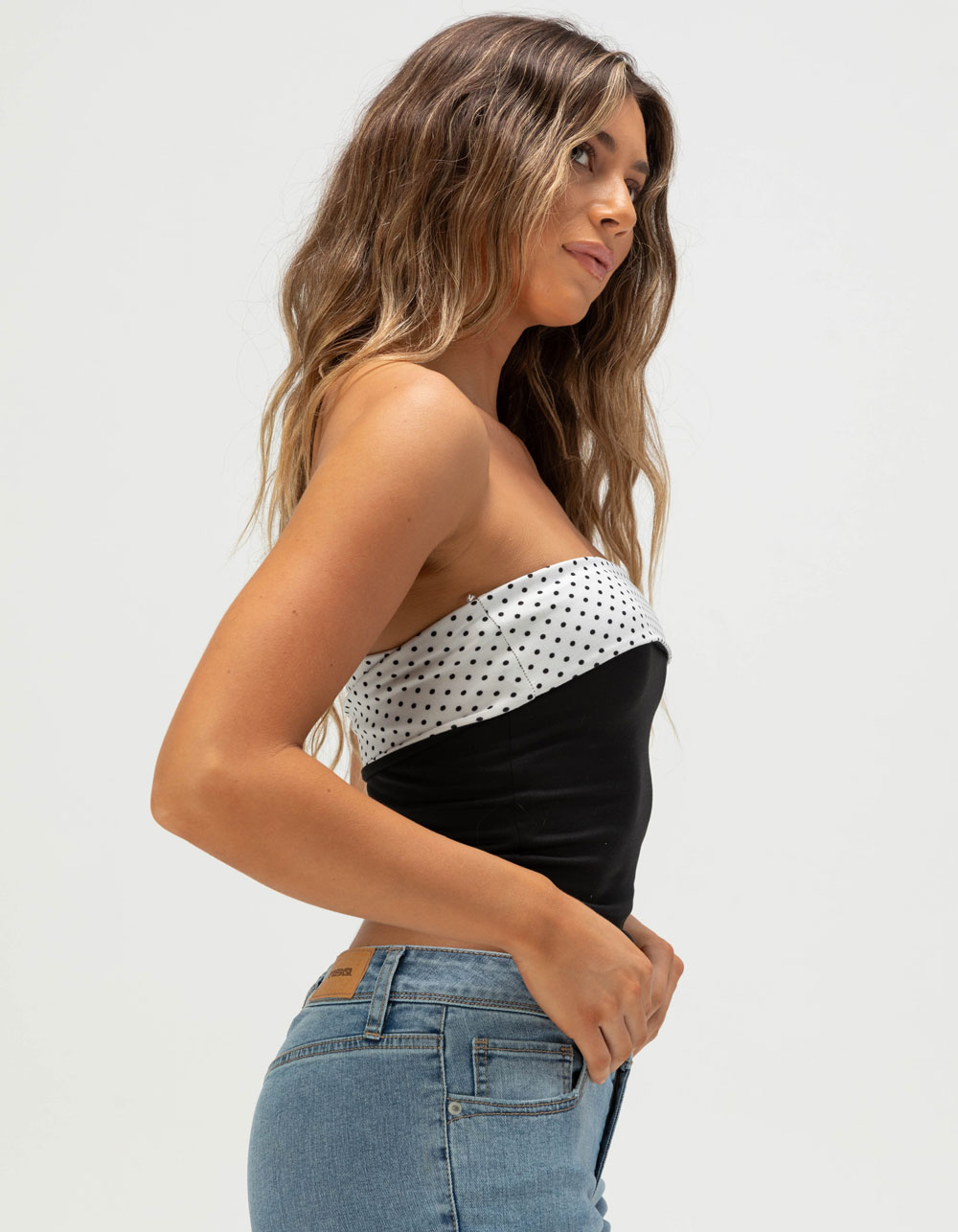 FULL TILT Womens Polka Dot Reversible Tube Top - BLK/WHT