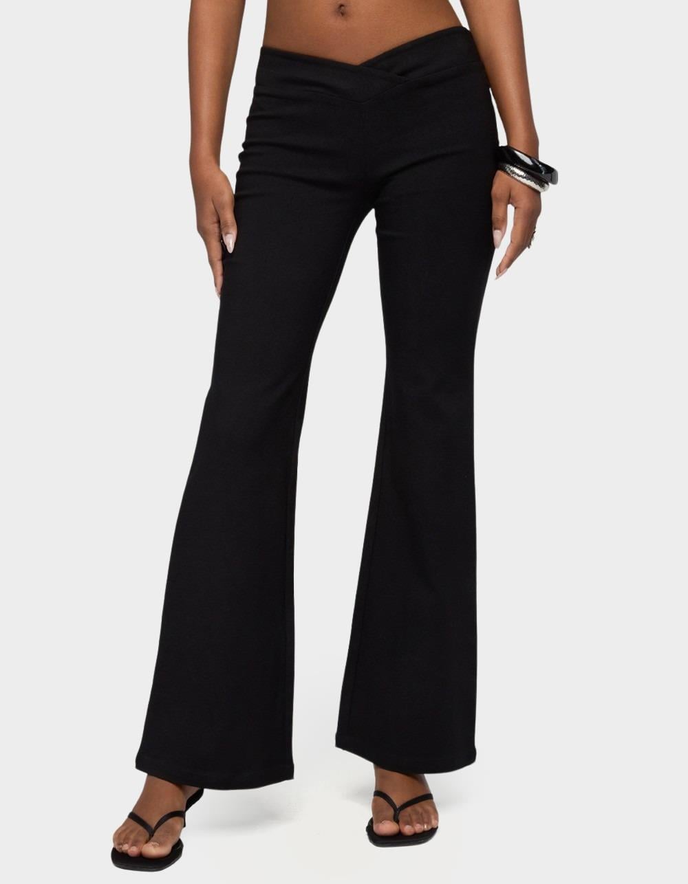 EDIKTED Alyce Crossover Flared Pants - BLACK