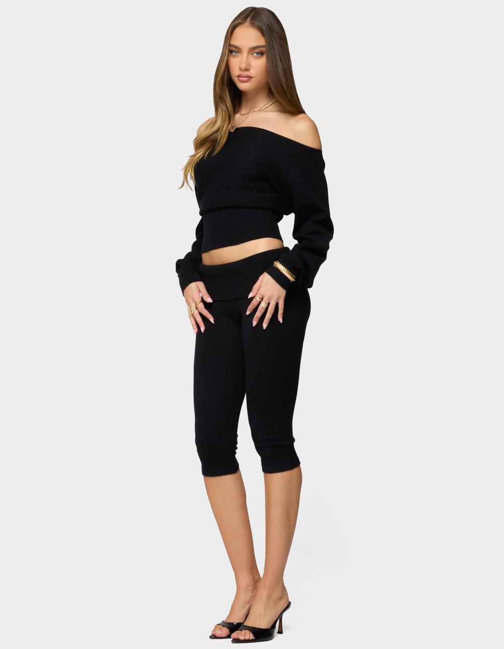 EDIKTED Skyla Knit Capri Pants - BLACK