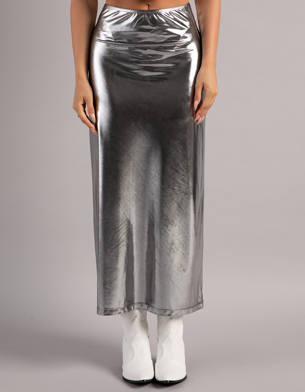 WEST OF MELROSE Metallic Womens Maxi Skirt - SILVER | Tillys
