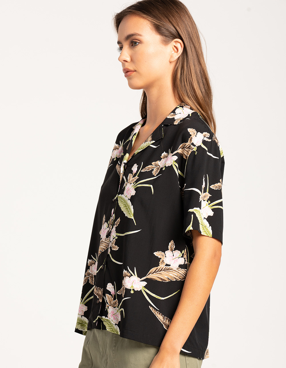 BRIXTON Bunker Paradise Womens Button Up Shirt. - BLACK COMBO